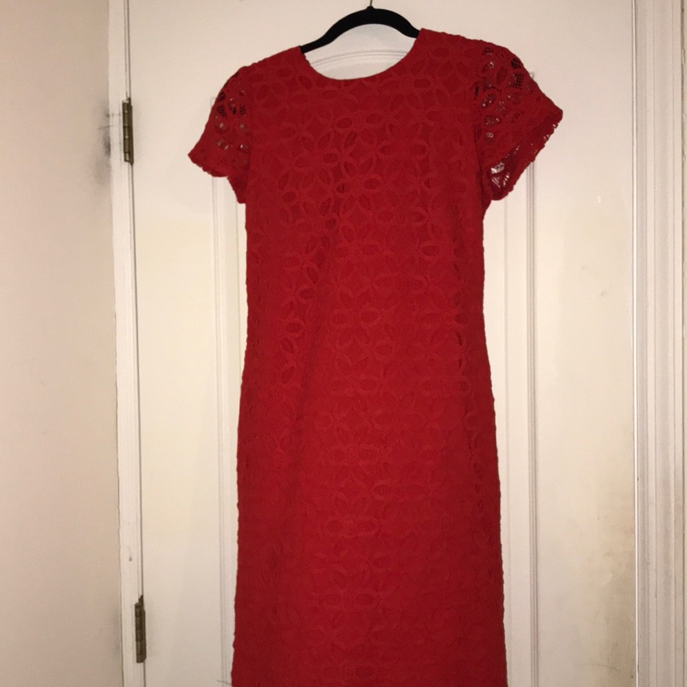 Chaus Red Floral Lace Cocktail Dress